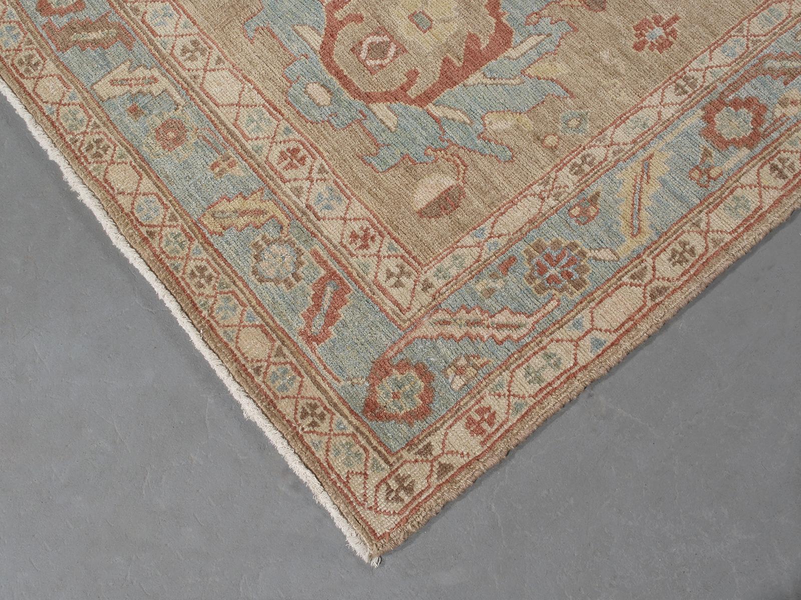 Persian Traditional Bakshaish Hand Knotted Runner in Camel, Blue, Rust Colors In New Condition For Sale In New York, NY