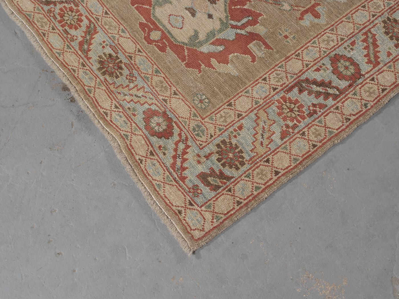 Contemporary Persian Traditional Bakshaish Hand Knotted Runner in Camel, Blue, Rust Colors For Sale