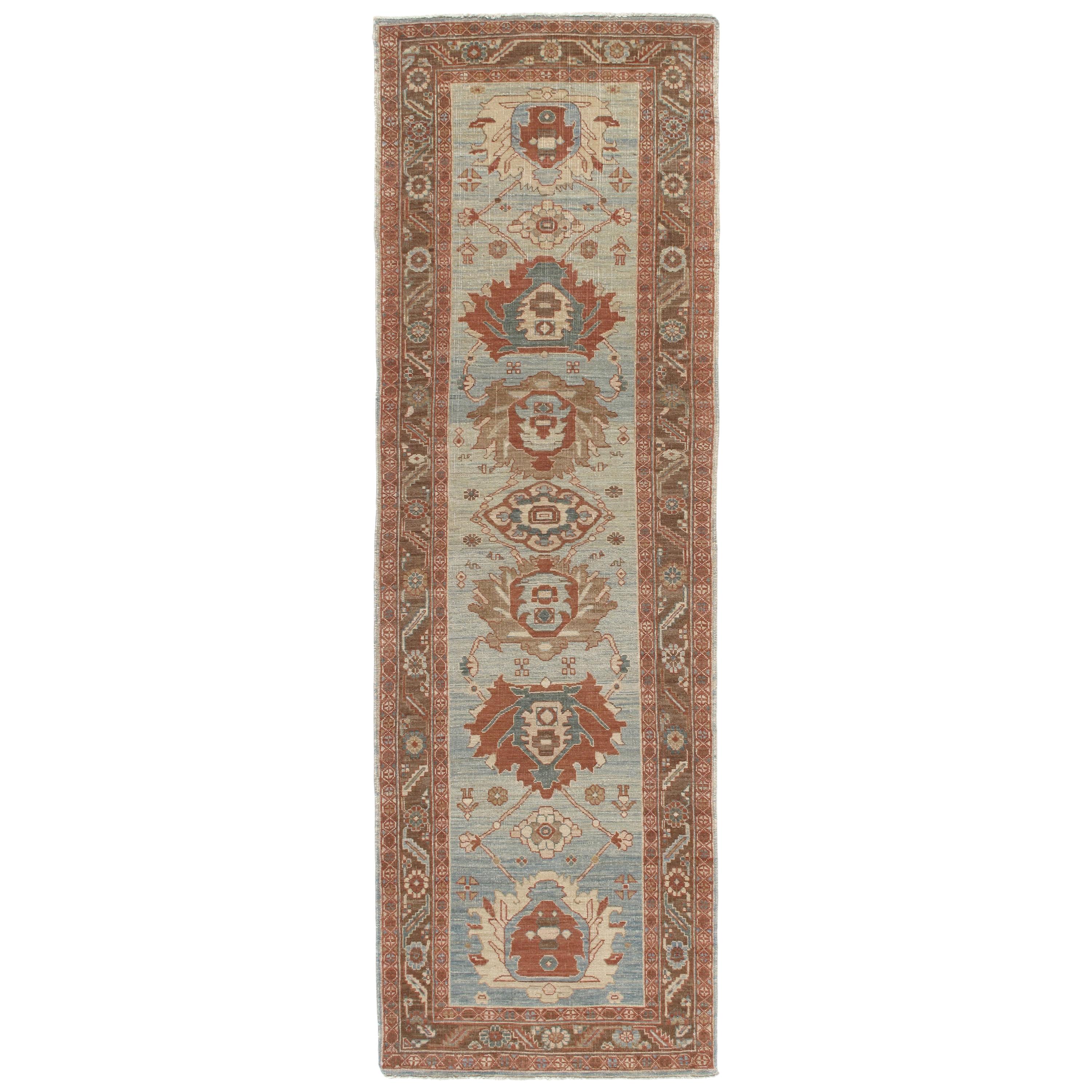 Persian Traditional Bakshaish Hand Knotted Runner in Camel, Blue, Rust Colors For Sale