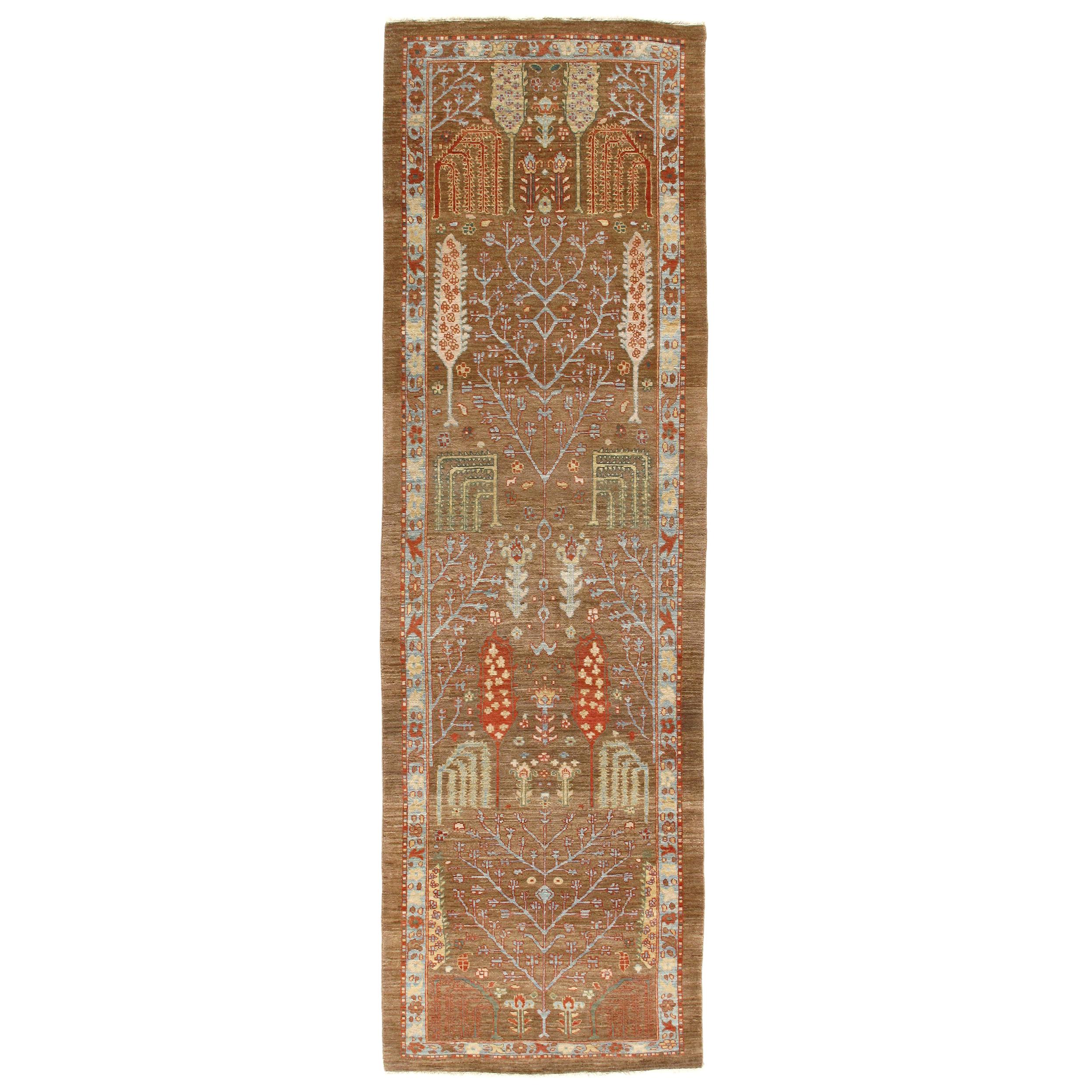 Persian Traditional Bakshaish Hand Knotted Runner Rug in Camel and Rust Color For Sale