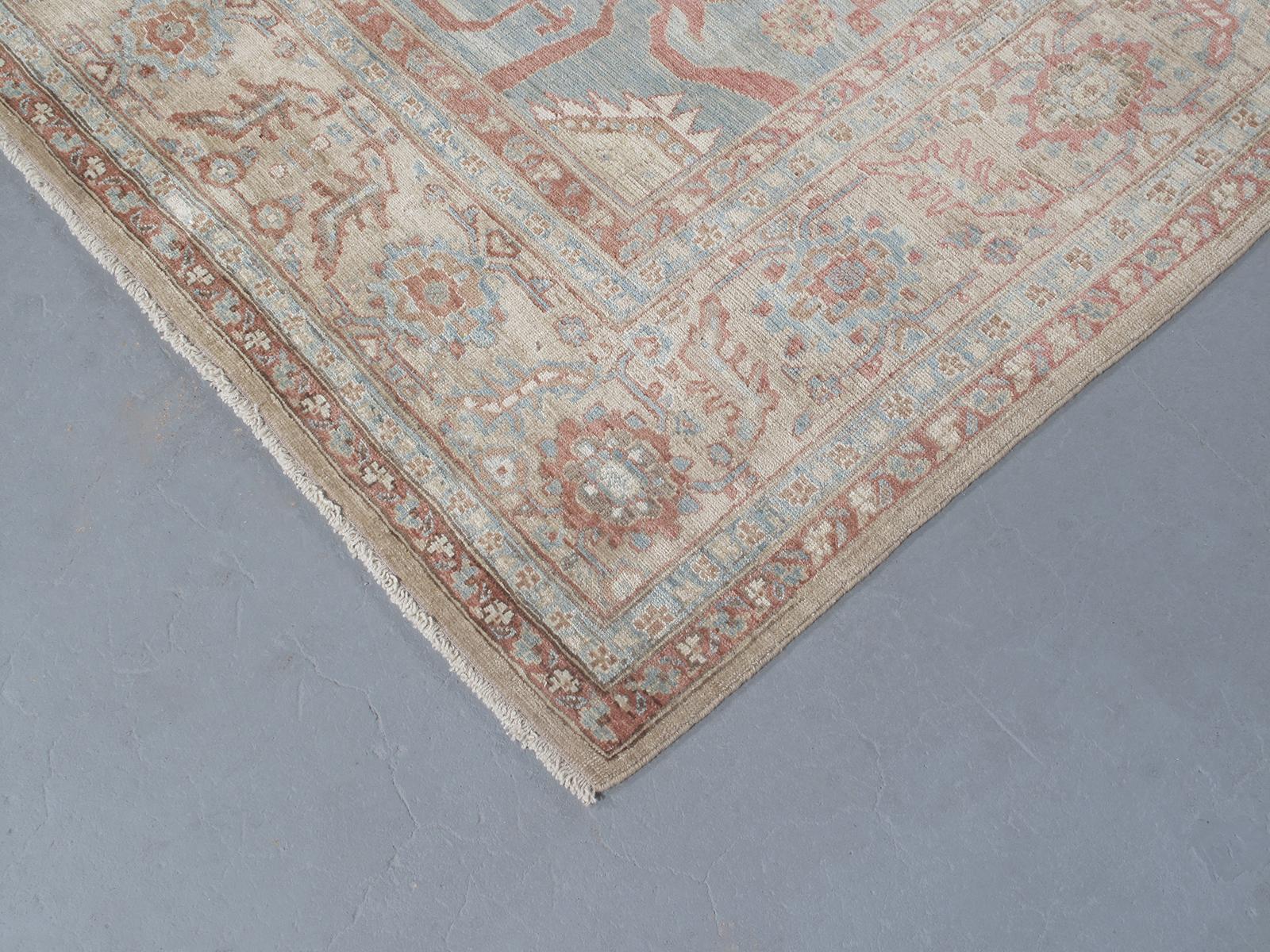 Persian Traditional Bakshaish Handknotted Rug in Camel and Pale Blue Color In New Condition For Sale In New York, NY