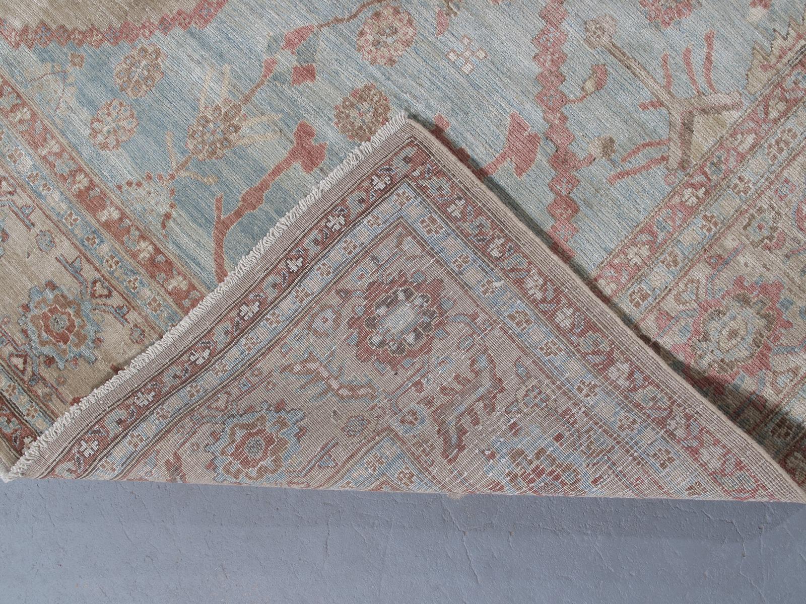 Contemporary Persian Traditional Bakshaish Handknotted Rug in Camel and Pale Blue Color For Sale