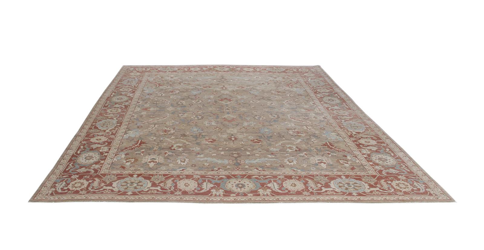 Hand-Knotted Persian Traditional Bakshaish Handknotted Rug in Camel and Red Color For Sale