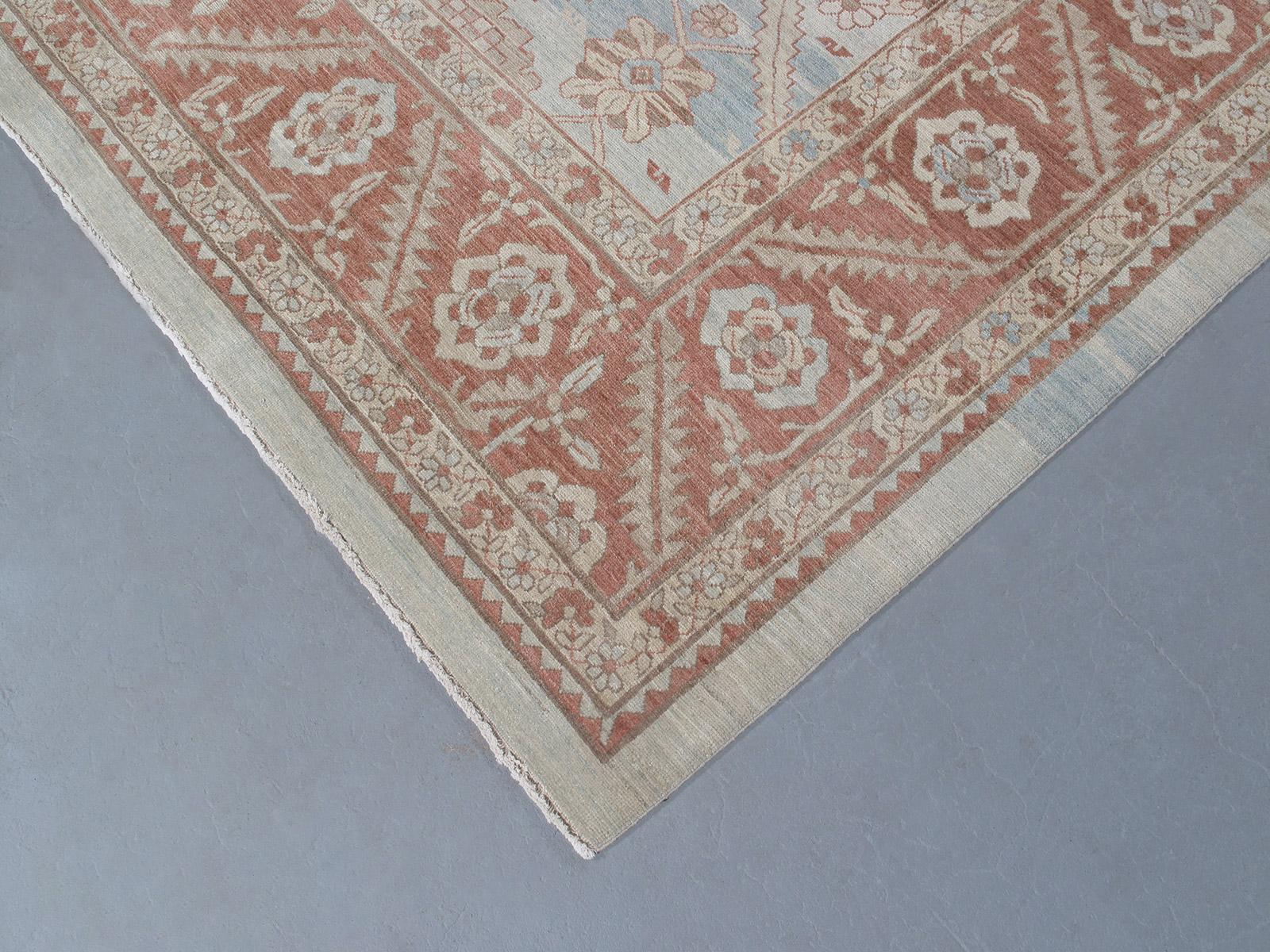 Persian Traditional Bakshaish Handknotted Rug in Pale Blue and Rust Color In New Condition For Sale In New York, NY