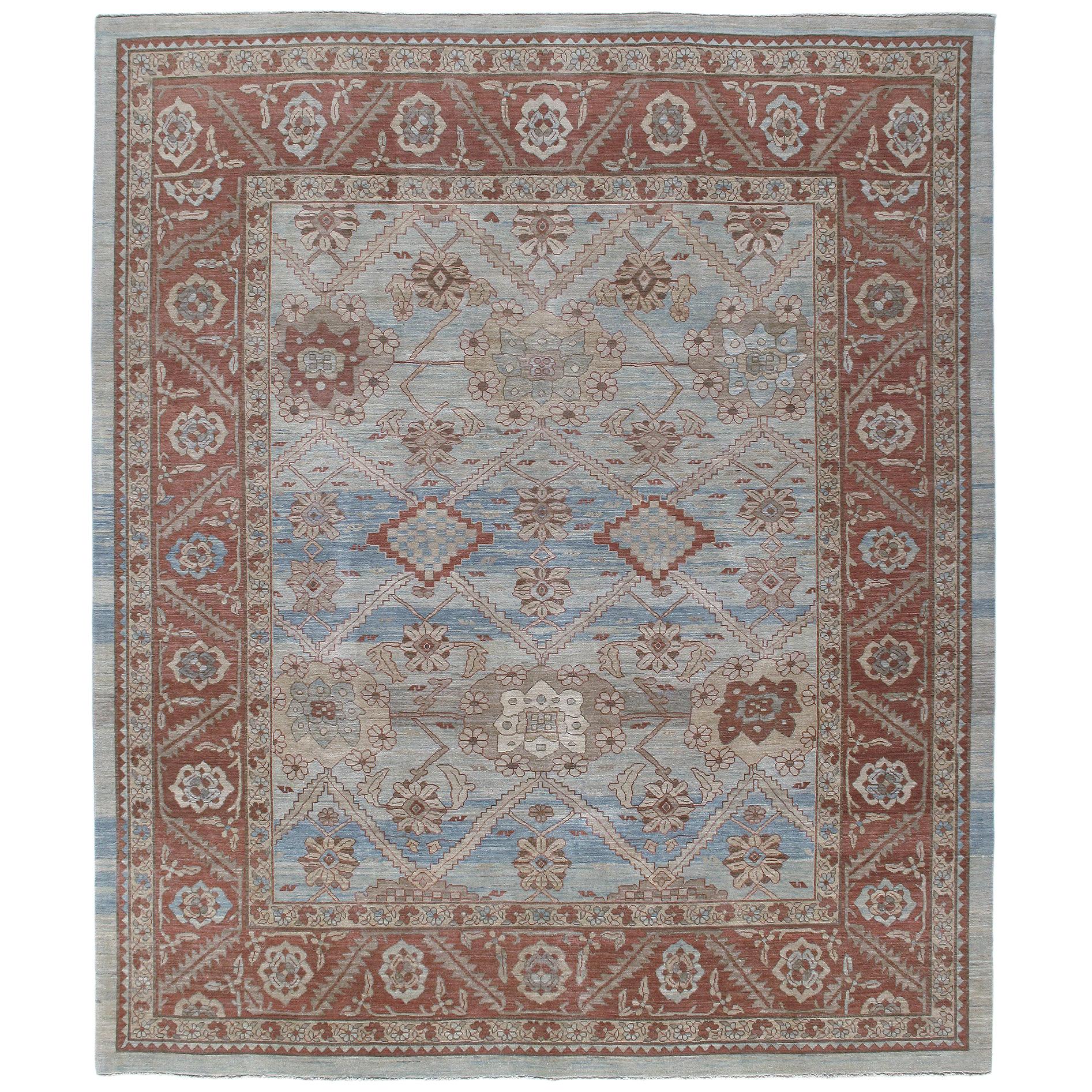 Persian Traditional Bakshaish Handknotted Rug in Pale Blue and Rust Color For Sale