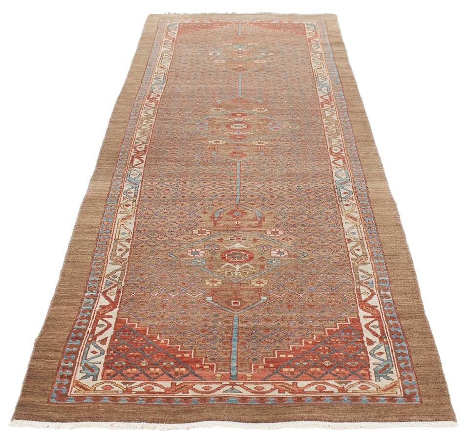 Hand-Knotted Persian Traditional Bakshaish Hand Knotted Runner Rug in Camel and Rust Color For Sale