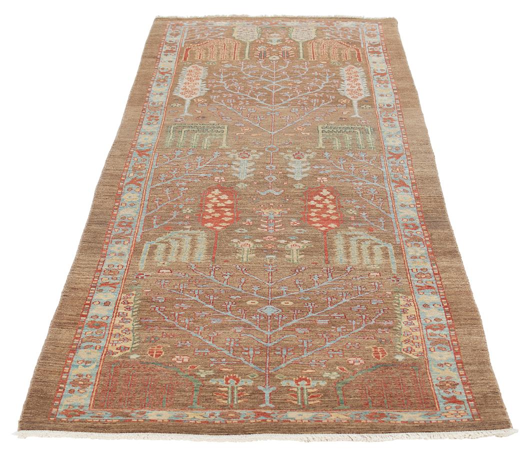 Hand-Knotted Persian Traditional Bakshaish Hand Knotted Runner Rug in Camel and Rust Color For Sale