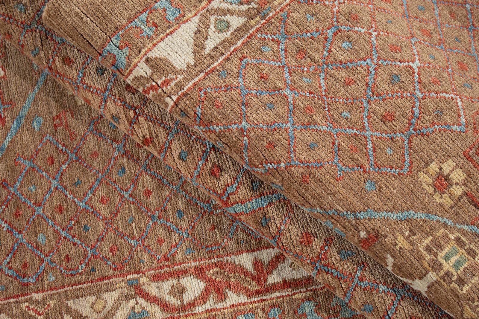 Persian Traditional Bakshaish Hand Knotted Runner Rug in Camel and Rust Color In New Condition For Sale In New York, NY