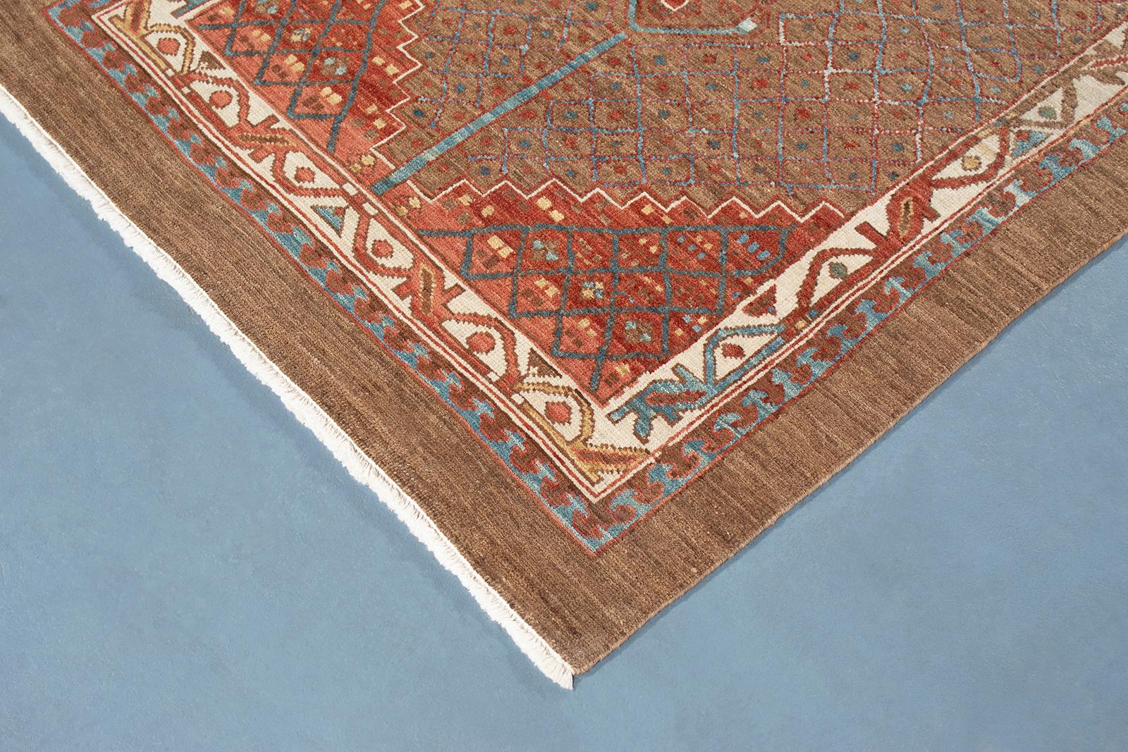 Contemporary Persian Traditional Bakshaish Hand Knotted Runner Rug in Camel and Rust Color For Sale