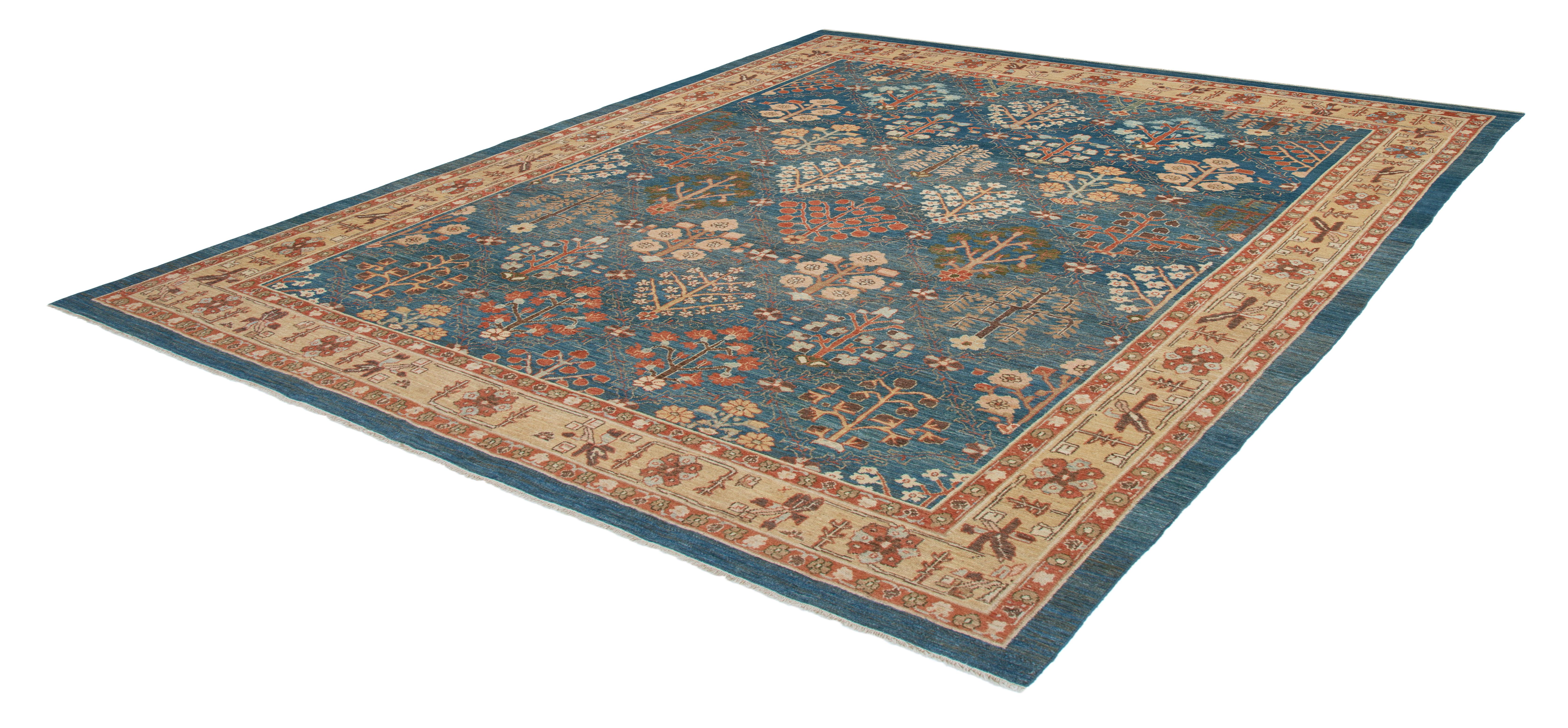 Persian Traditional Kurdish Hand Knotted Rug in Blue and Gold Colors In New Condition For Sale In New York, NY