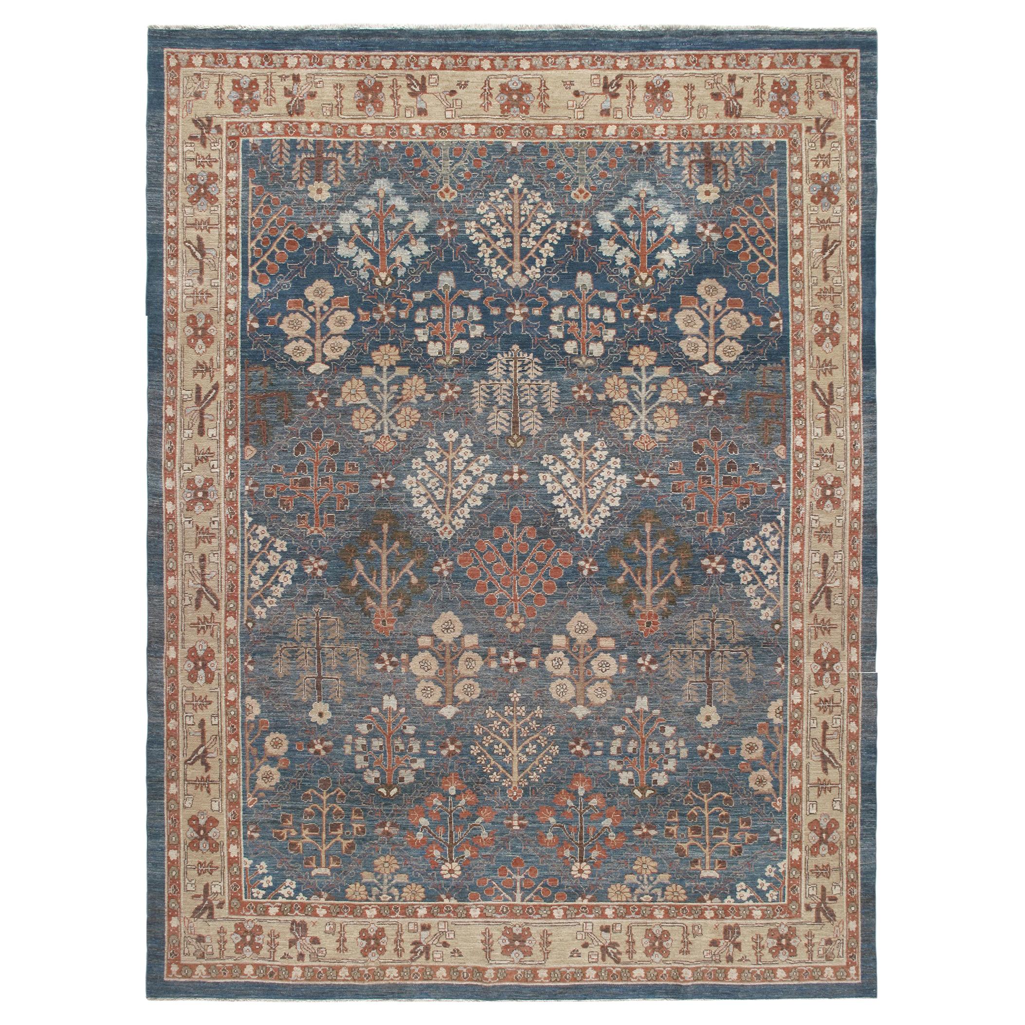 Persian Traditional Kurdish Hand Knotted Rug in Blue and Gold Colors For Sale