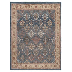 Persian Traditional Kurdish Hand Knotted Rug in Blue and Gold Colors