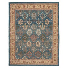 Alfombra Persa Tradicional Kurda Anudada a Mano en Colores Azul y Dorado
