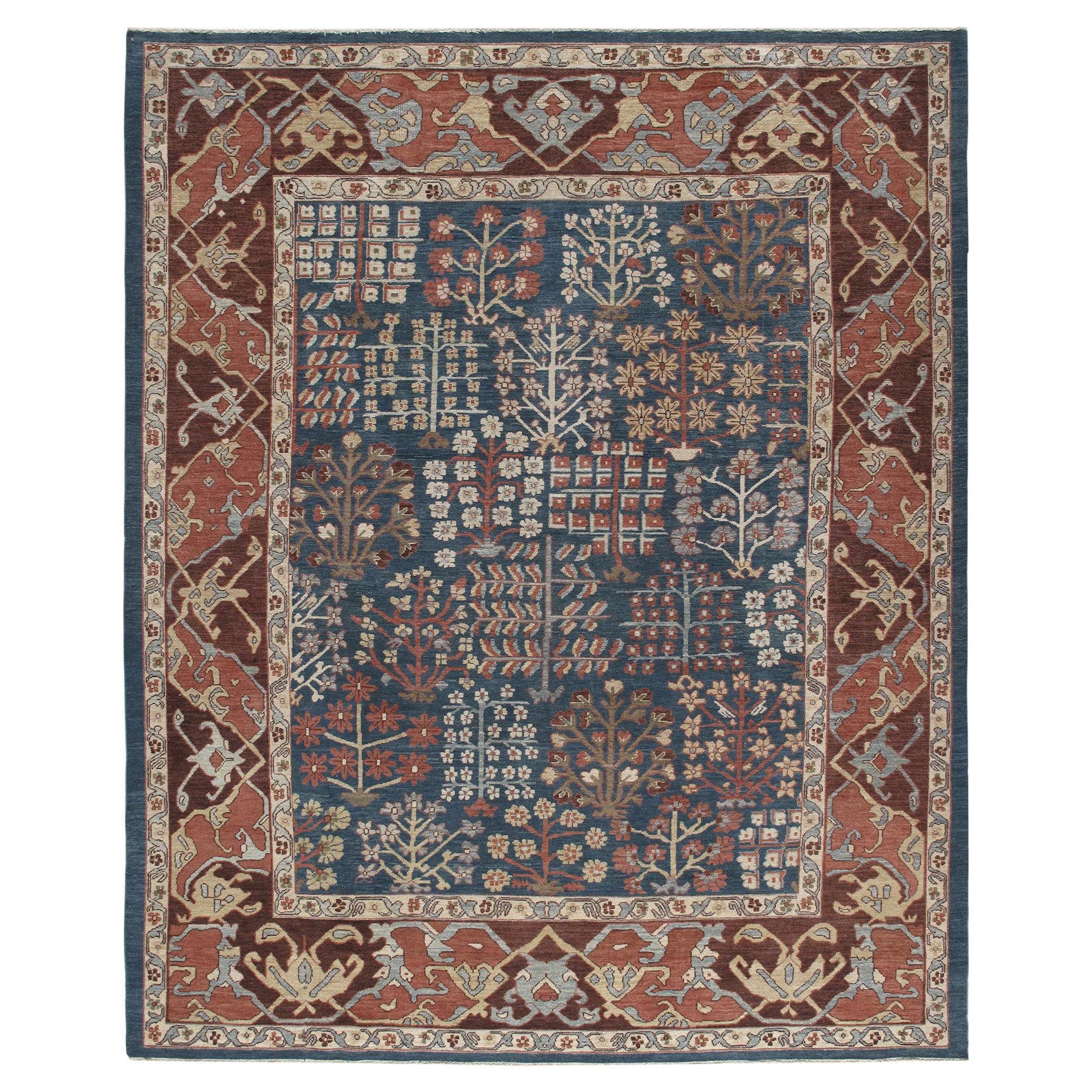 Persian Traditional Kurdish Handknotted Rug in Blue and Rust Color
