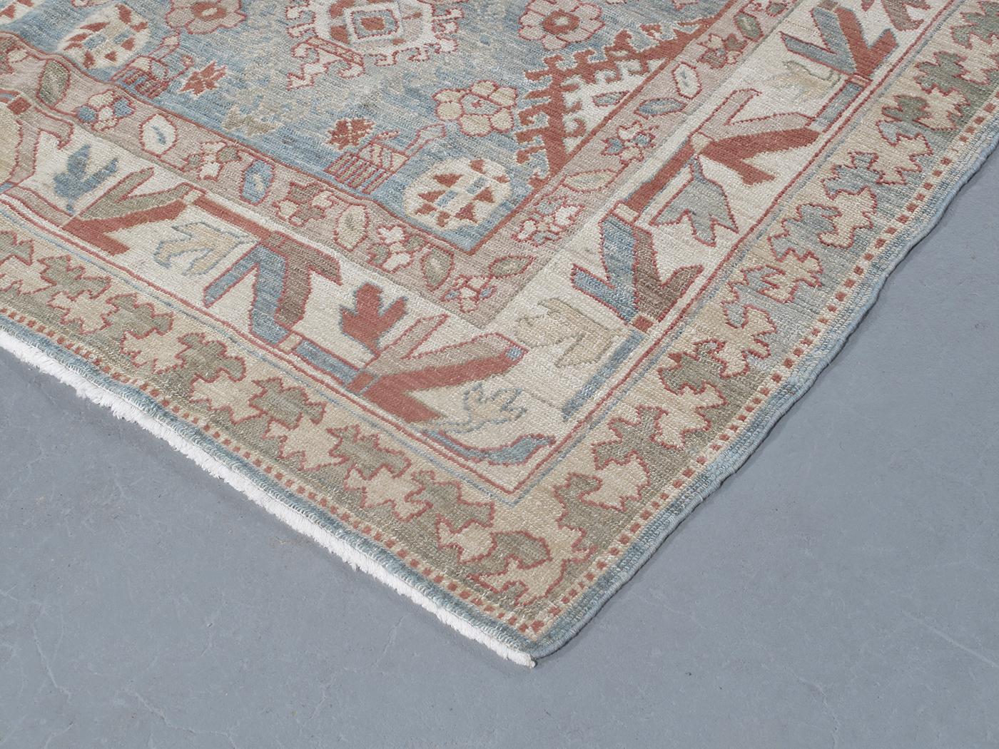 Alfombra Persa Tradicional Kurda Anudada a Mano en Colores Azul, Camel y Óxido Anudado a mano en venta