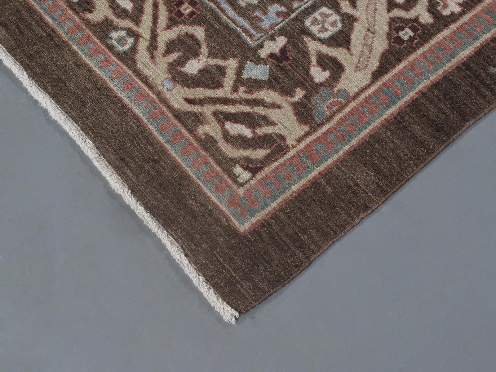 Perse Tapis traditionnel kurde persan noué à la main en brun et bleu en vente