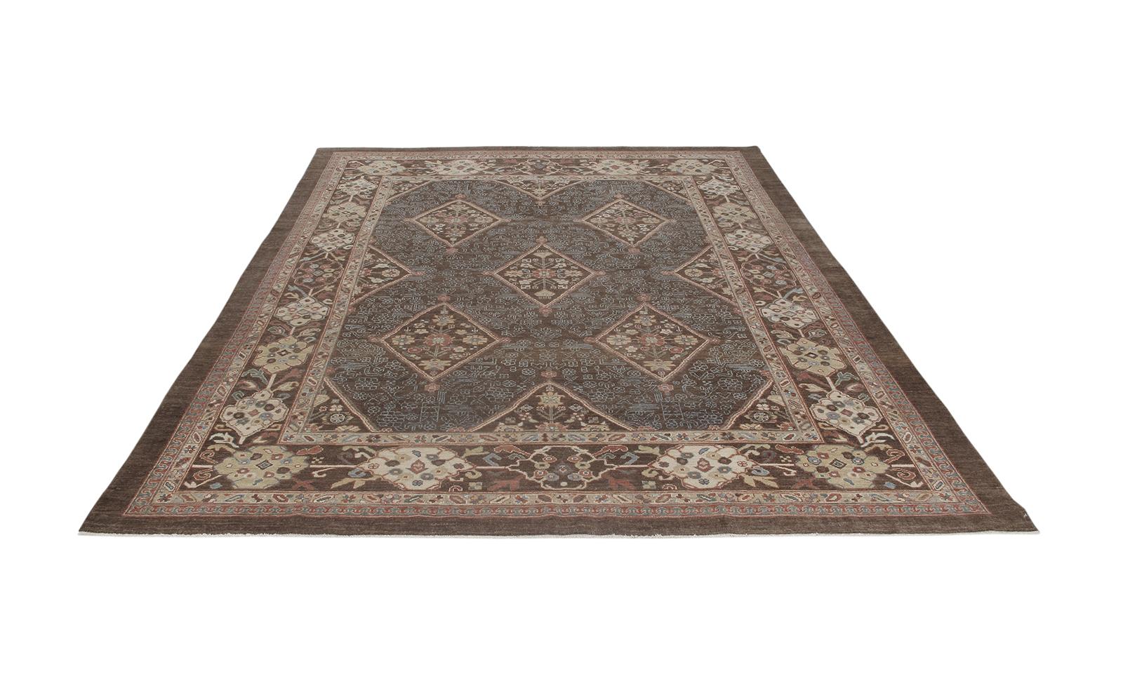 Tribal Tapis traditionnel kurde persan noué à la main dans les tons marron et ivoire en vente