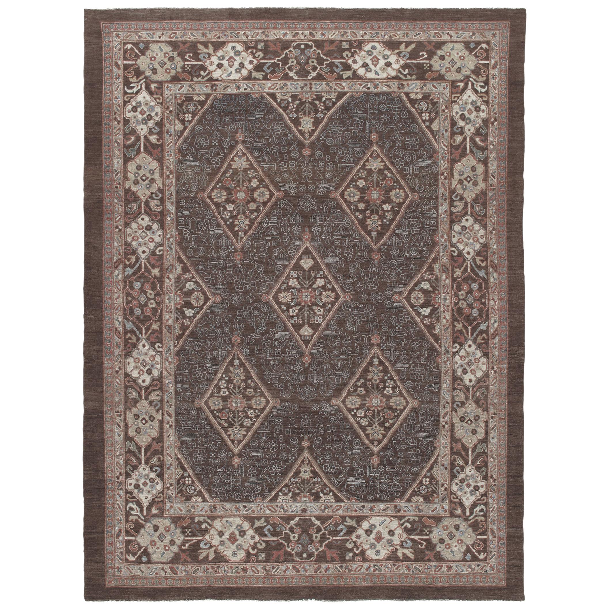 Persian Traditional Kurdish Handknotted Rug in Brown and Ivory Tones