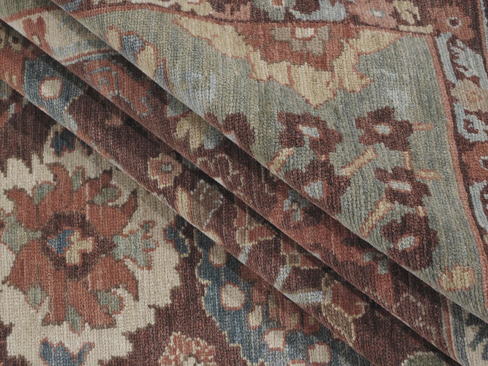 Tribal Persian Traditional Kurdish Handknotted Rug in Burgundy and Green Color For Sale