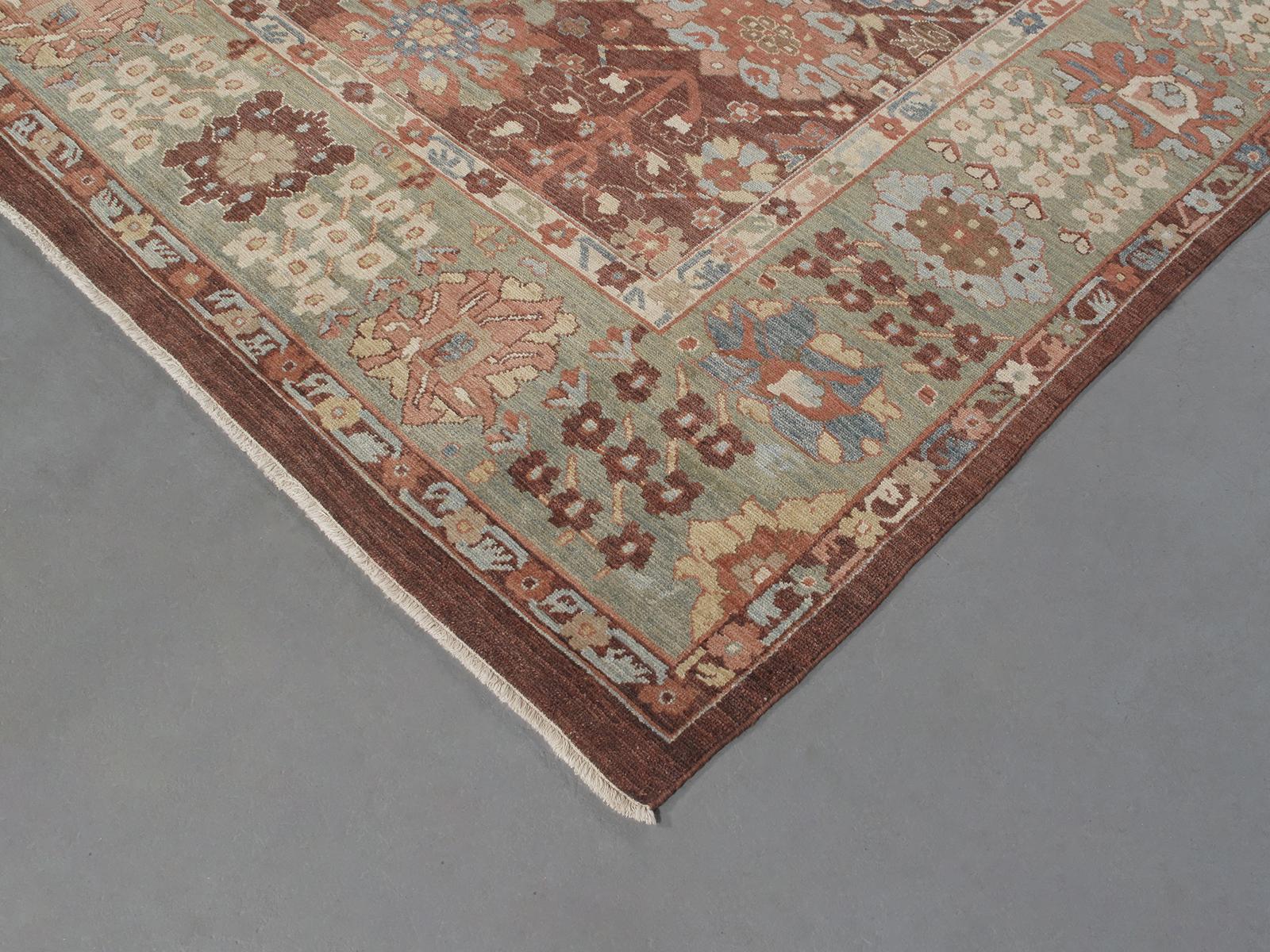 Hand-Knotted Persian Traditional Kurdish Handknotted Rug in Burgundy and Green Color For Sale