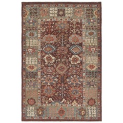 Persian Traditional Kurdish Handknotted Rug in Burgundy and Green Color