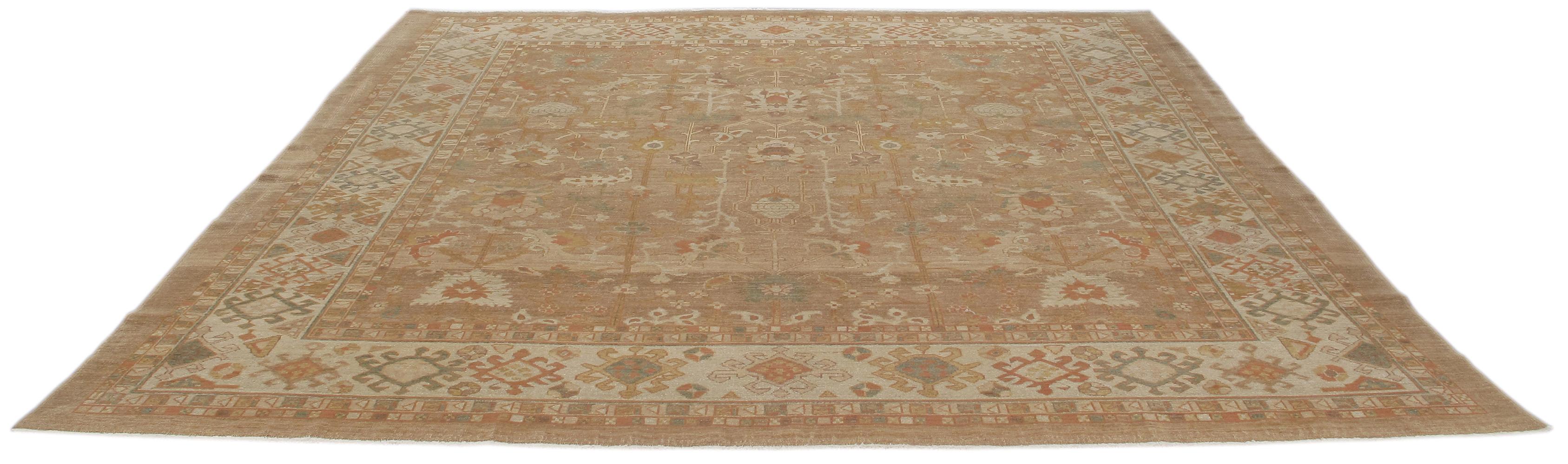 Primitive Persian Traditional Kurdish Hand Knotted Rug in Camel and Red Colors For Sale