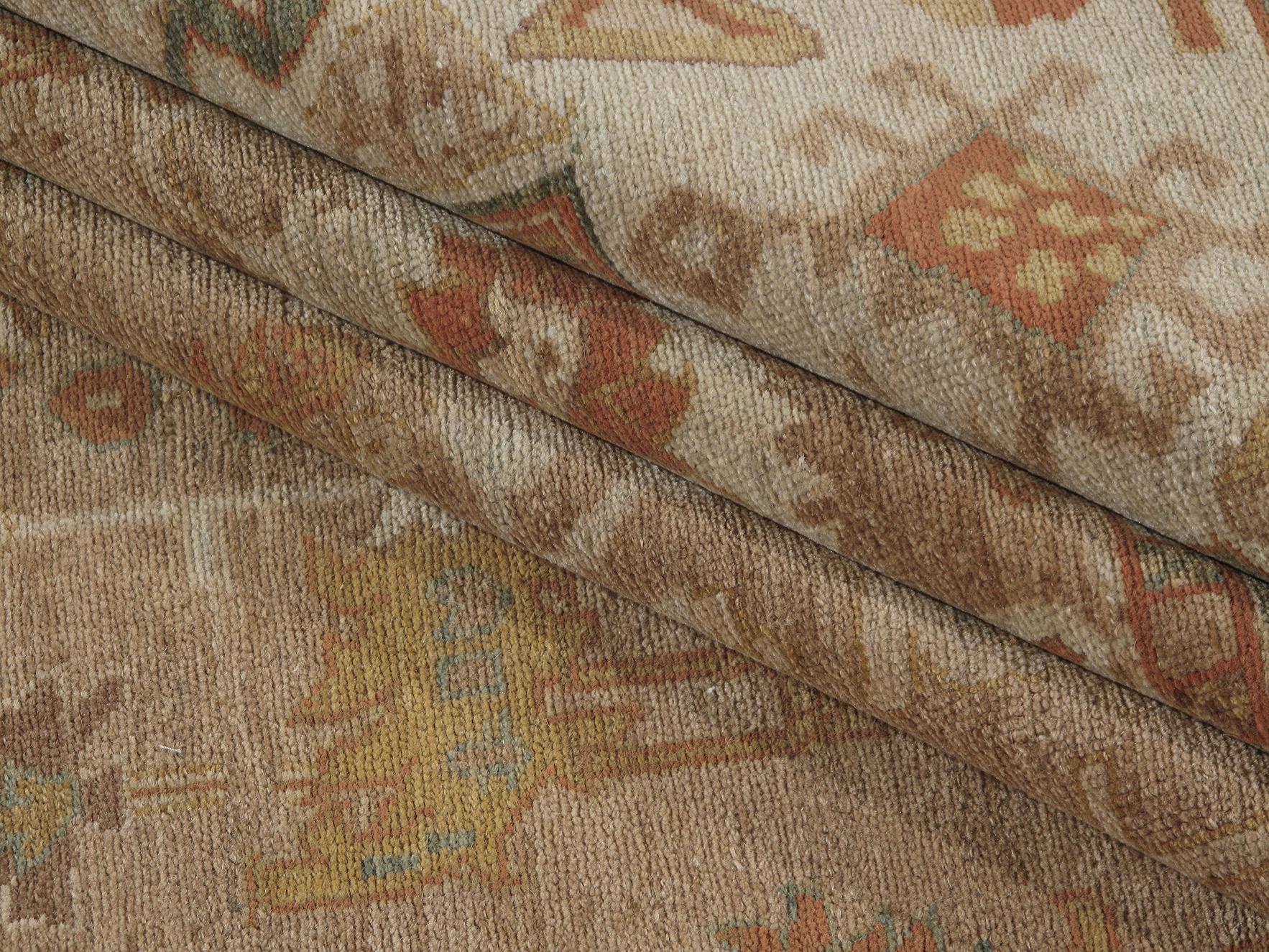 Hand-Knotted Persian Traditional Kurdish Hand Knotted Rug in Camel and Red Colors For Sale