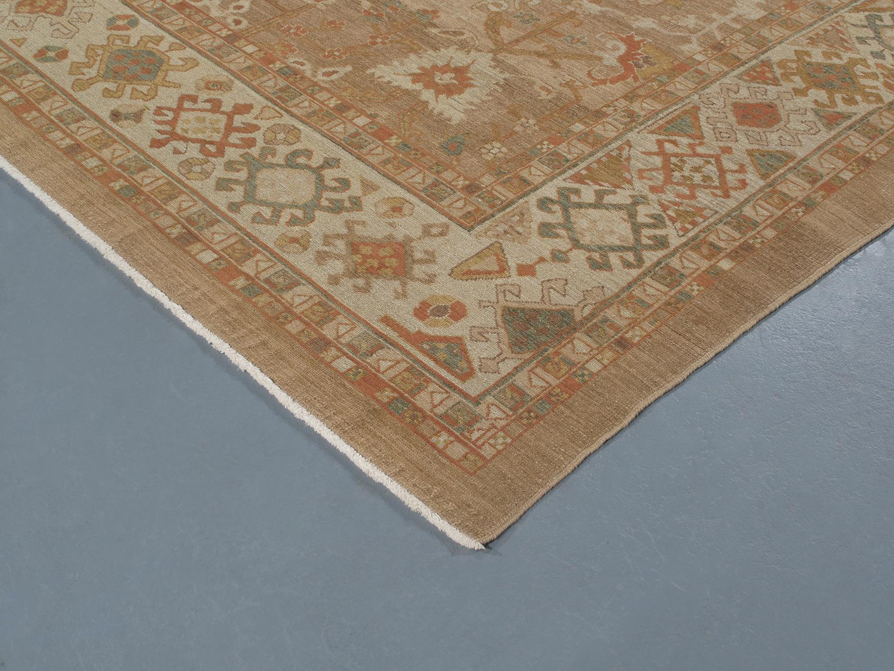 Persian Traditional Kurdish Hand Knotted Rug in Camel and Red Colors In New Condition For Sale In New York, NY