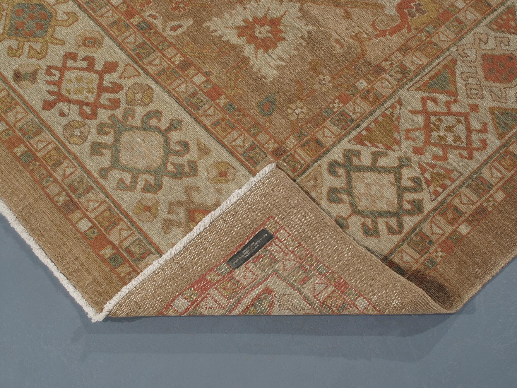 Contemporary Persian Traditional Kurdish Hand Knotted Rug in Camel and Red Colors For Sale