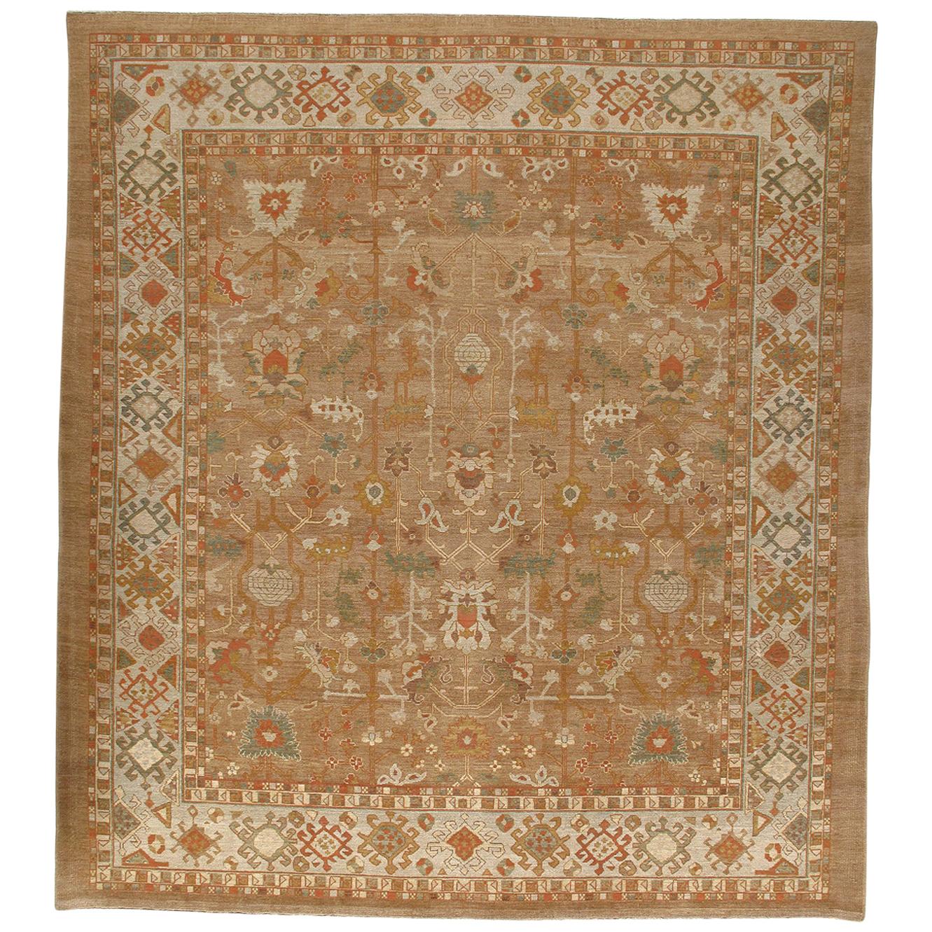 Persian Traditional Kurdish Hand Knotted Rug in Camel and Red Colors