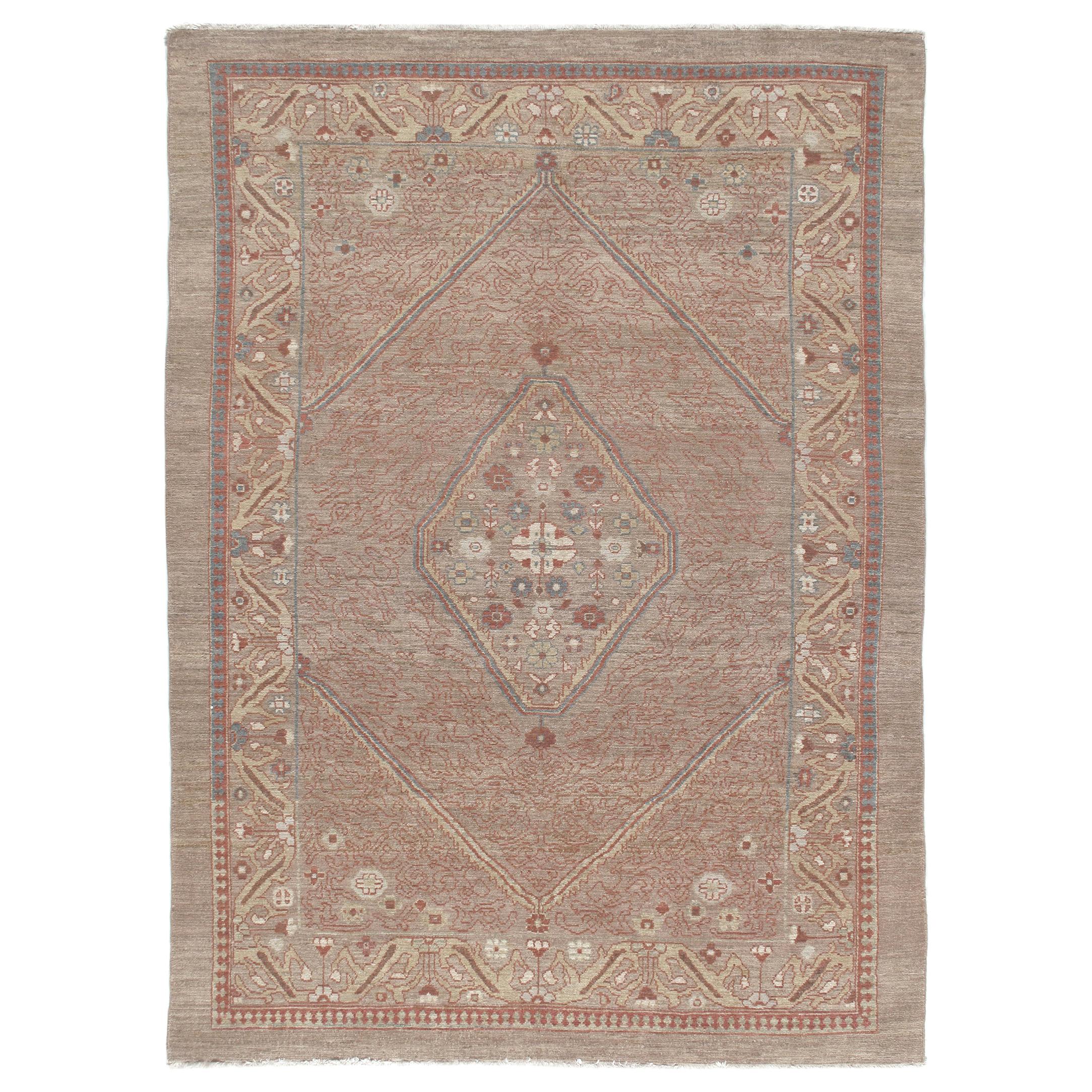 Persian Traditional Kurdish Hand Knotted Rug in Camel and Rust Colors