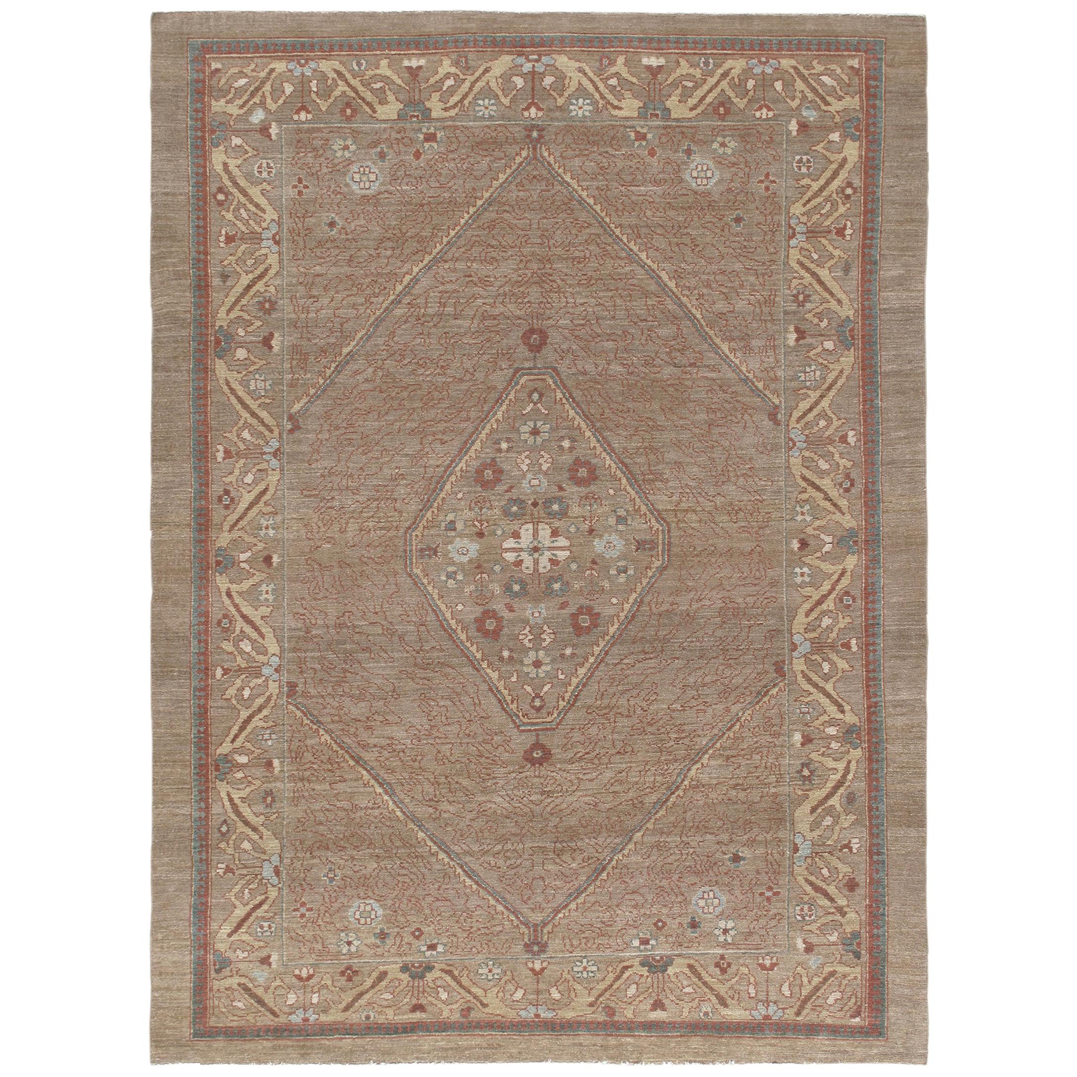 Persian Traditional Kurdish Handknotted Rug in Camel and Rust Colors For Sale