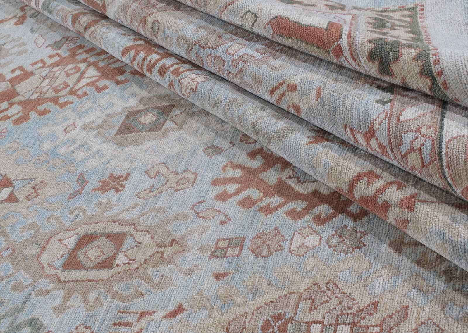 Hand-Knotted Persian Traditional Kurdish Handknotted Rug in Ivory and Blue Colors For Sale