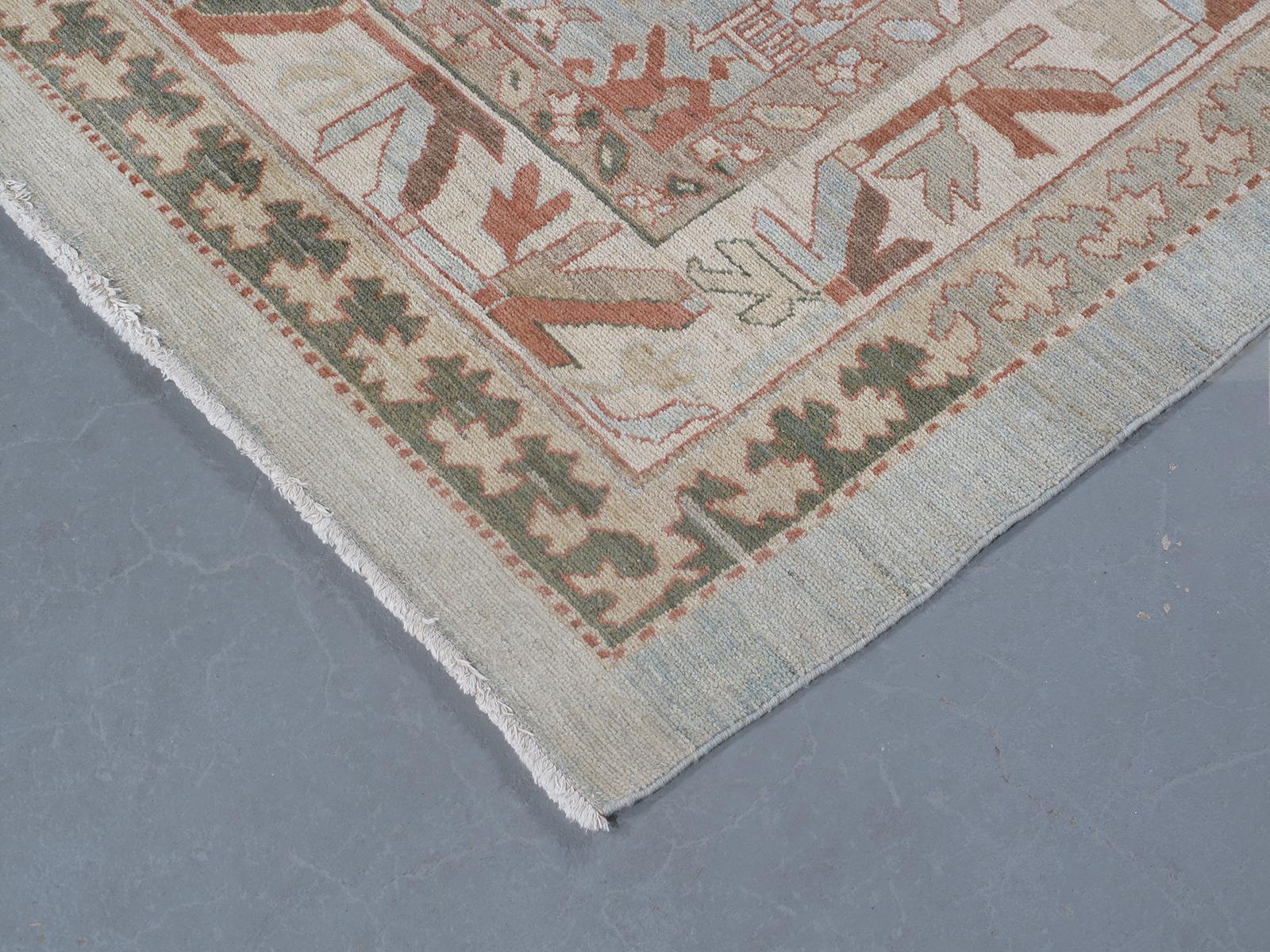 Persian Traditional Kurdish Handknotted Rug in Ivory and Blue Colors In New Condition For Sale In New York, NY