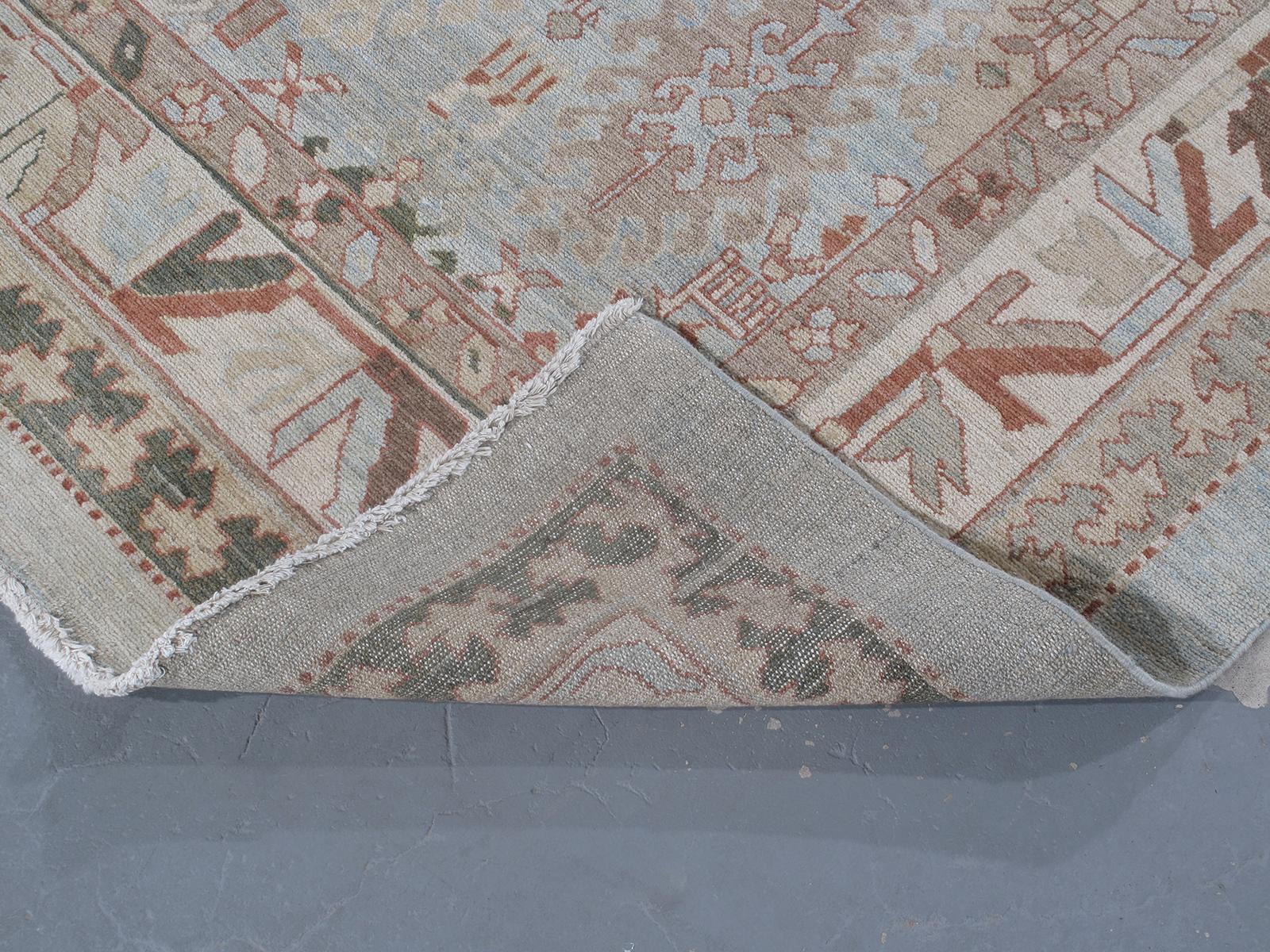 Contemporary Persian Traditional Kurdish Handknotted Rug in Ivory and Blue Colors For Sale