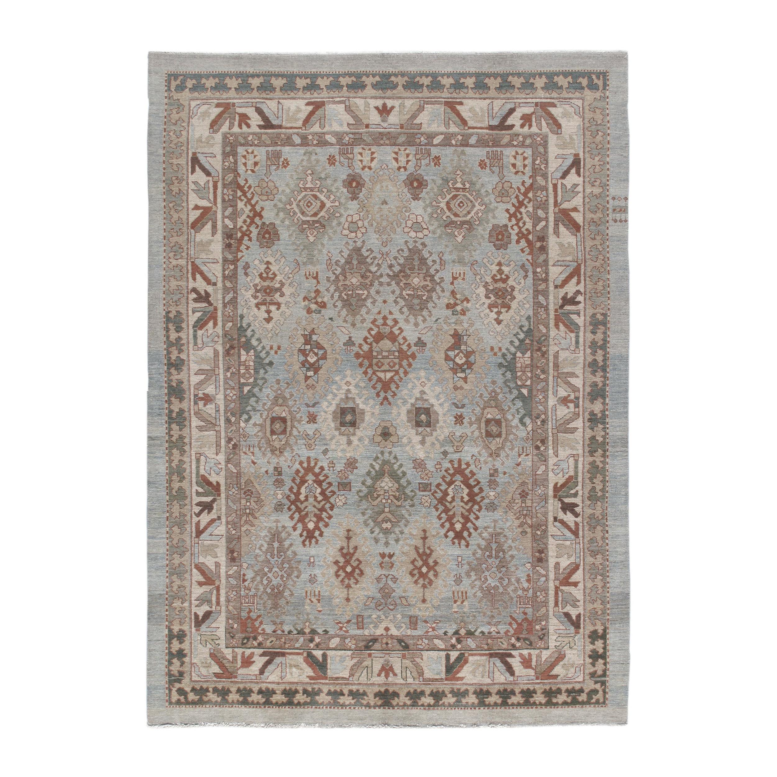Persian Traditional Kurdish Handknotted Rug in Ivory and Blue Colors