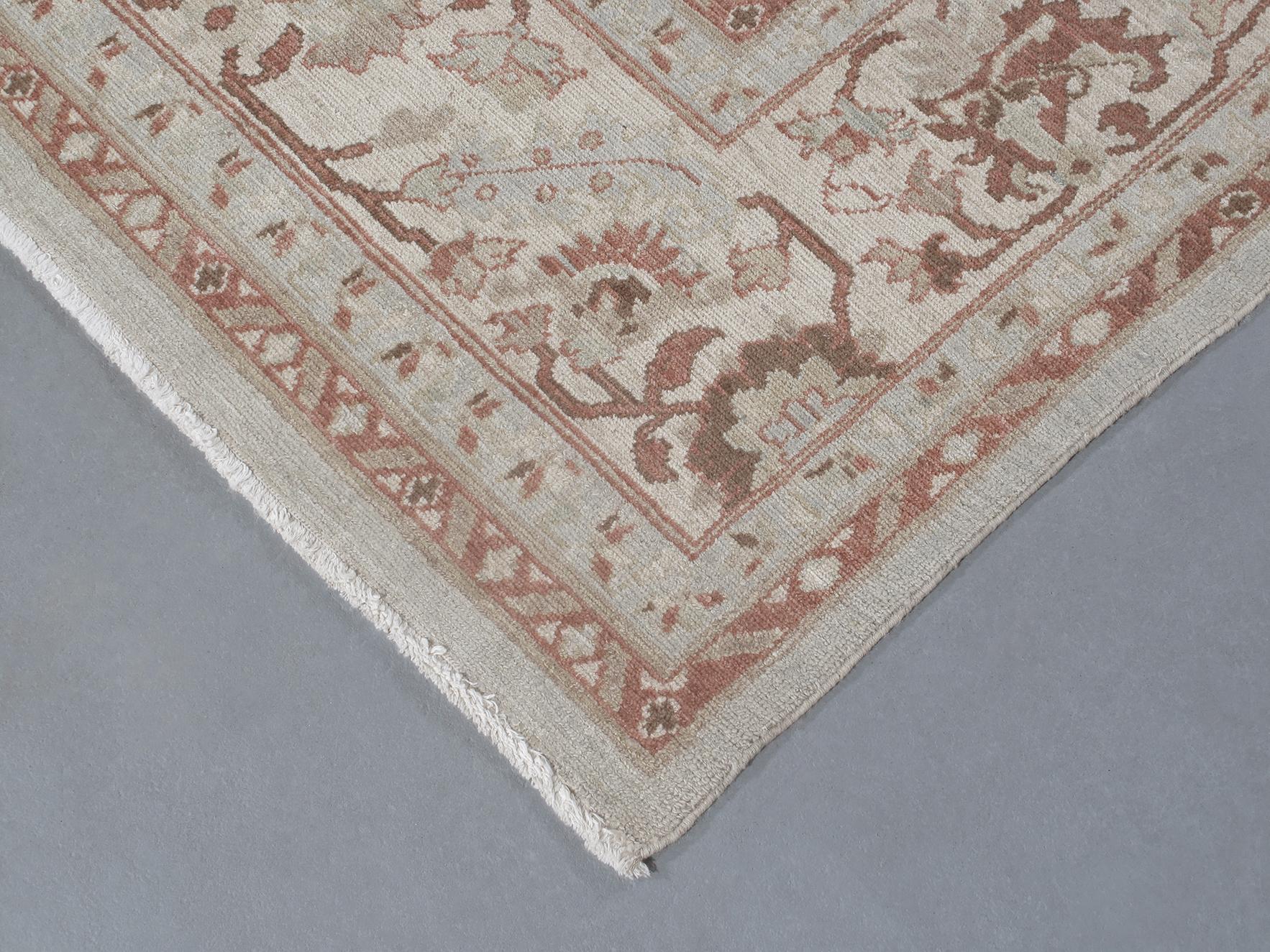Hand-Knotted Persian Traditional Kurdish Hand Knotted Rug in Ivory, Pale Blue and Rust Colors For Sale