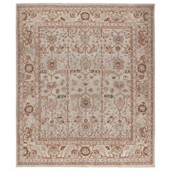 Persian Traditional Kurdish Hand Knotted Rug in Ivory, Pale Blue and Rust Colors