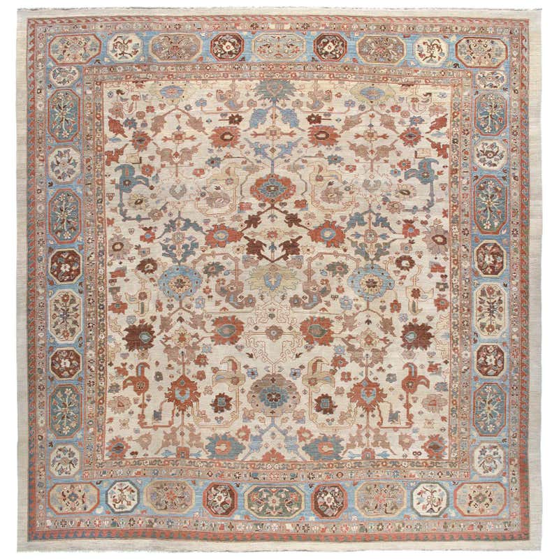 Persian Traditional Kurdish Handknotted Rug in Ivory Pale Blue with ...