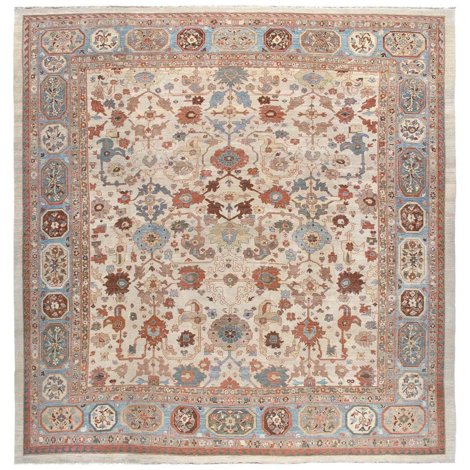 Persian Traditional Kurdish Handknotted Rug in Ivory Pale Blue with ...