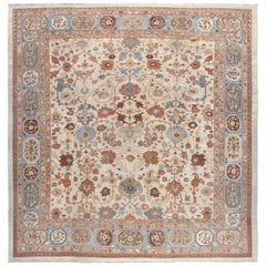 Persian Traditional Kurdish Handknotted Rug in Ivory Pale Blue with Rust Accent
