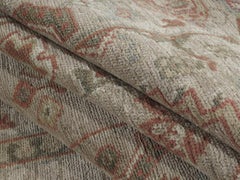 Camino de Mesa Tradicional Persa Kurdo Anudado a Mano en Colores Camel, Verde y Óxido