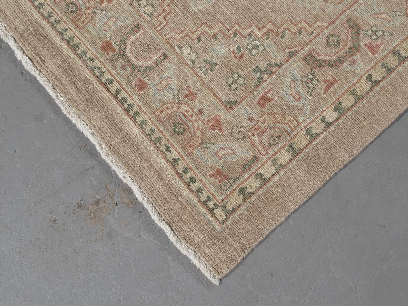 Persian Traditional Kurdish Hand-Knotted Runner in Camel, Green, Rust Colors In New Condition For Sale In New York, NY