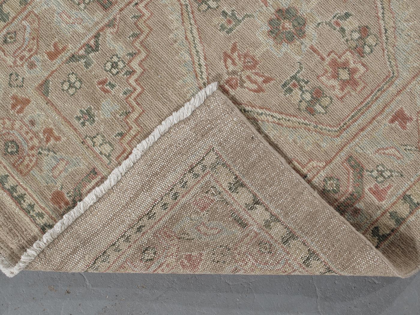 Contemporary Persian Traditional Kurdish Hand-Knotted Runner in Camel, Green, Rust Colors For Sale