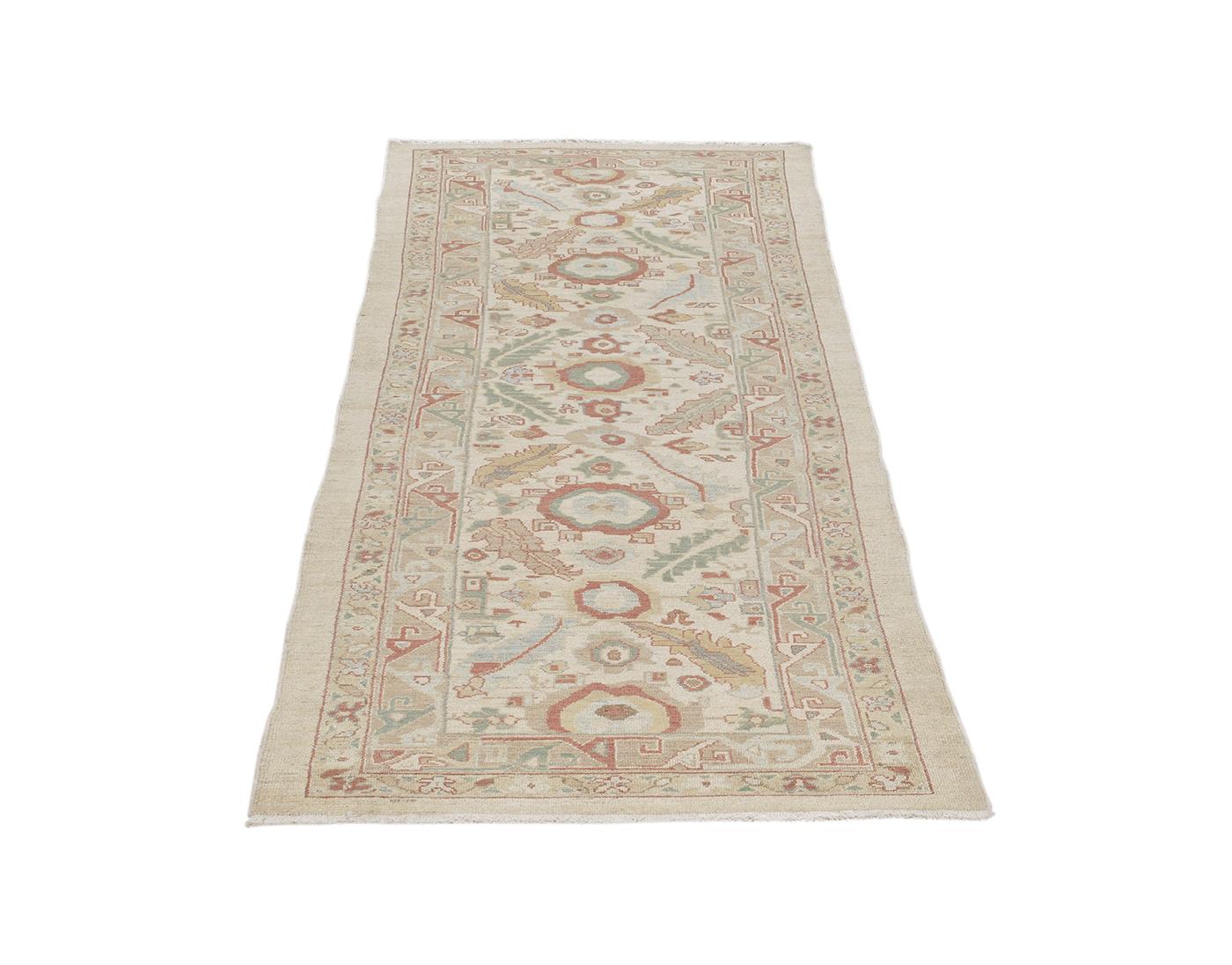 Tribal Persian Traditional Kurdish Hand Knotted Runner in Ivory, Camel, and Rust Colors For Sale