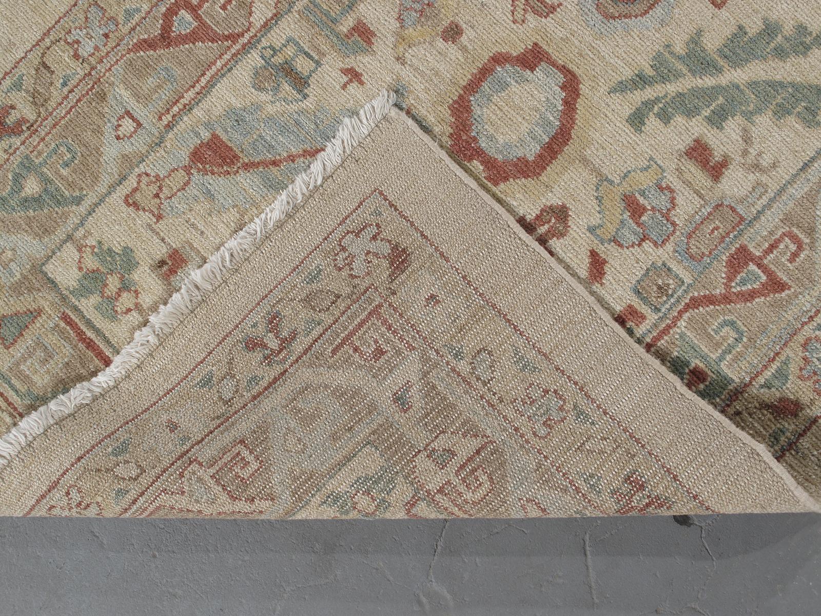Persian Traditional Kurdish Hand Knotted Runner in Ivory, Camel, and Rust Colors In New Condition For Sale In New York, NY