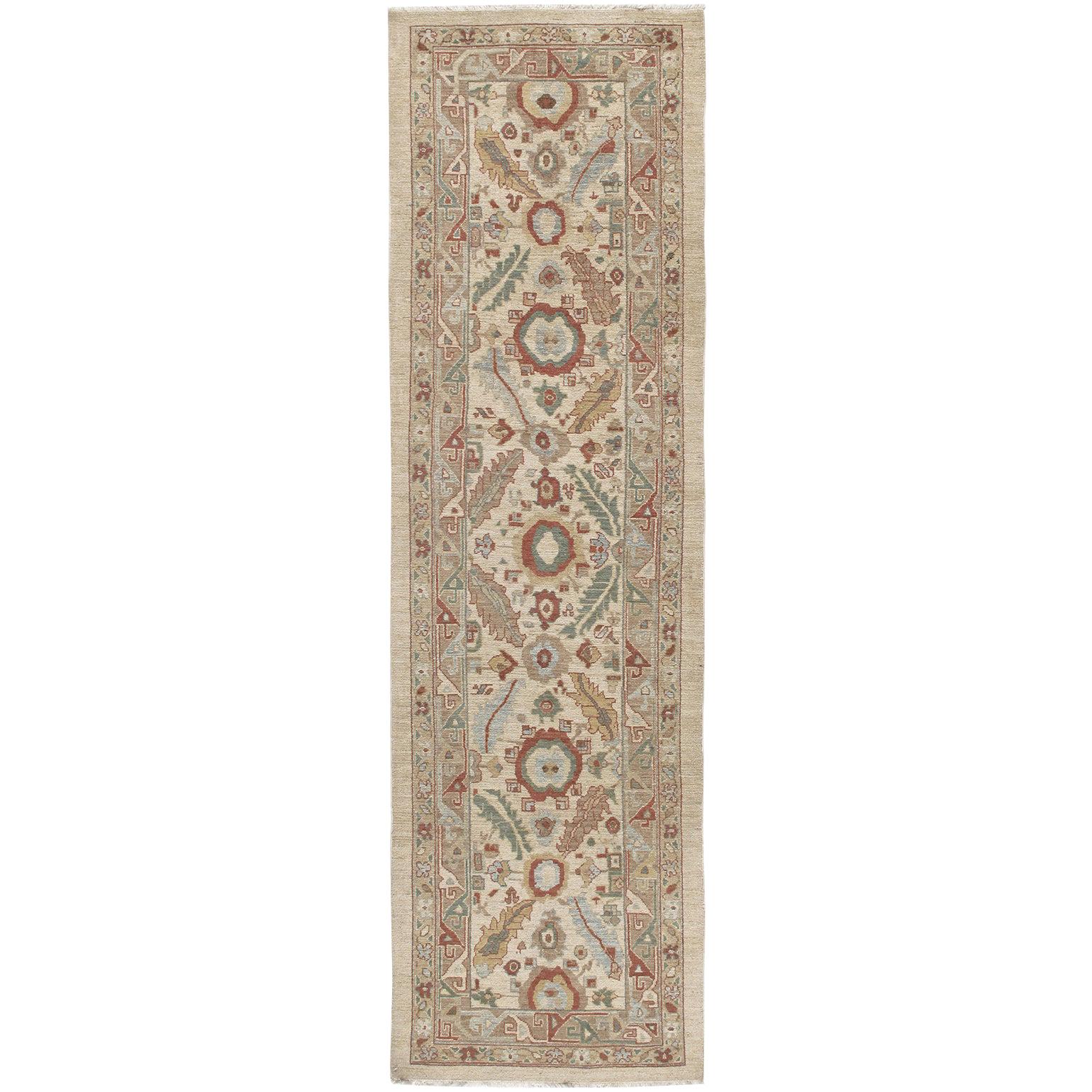 Persian Traditional Kurdish Hand Knotted Runner in Ivory, Camel, and Rust Colors