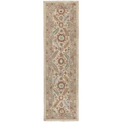 Persian Traditional Kurdish Hand Knotted Runner in Ivory, Camel, and Rust Colors