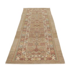 Persian Traditional Kurdish Hand Knotted Runner Rug in Camel, and Rust Color