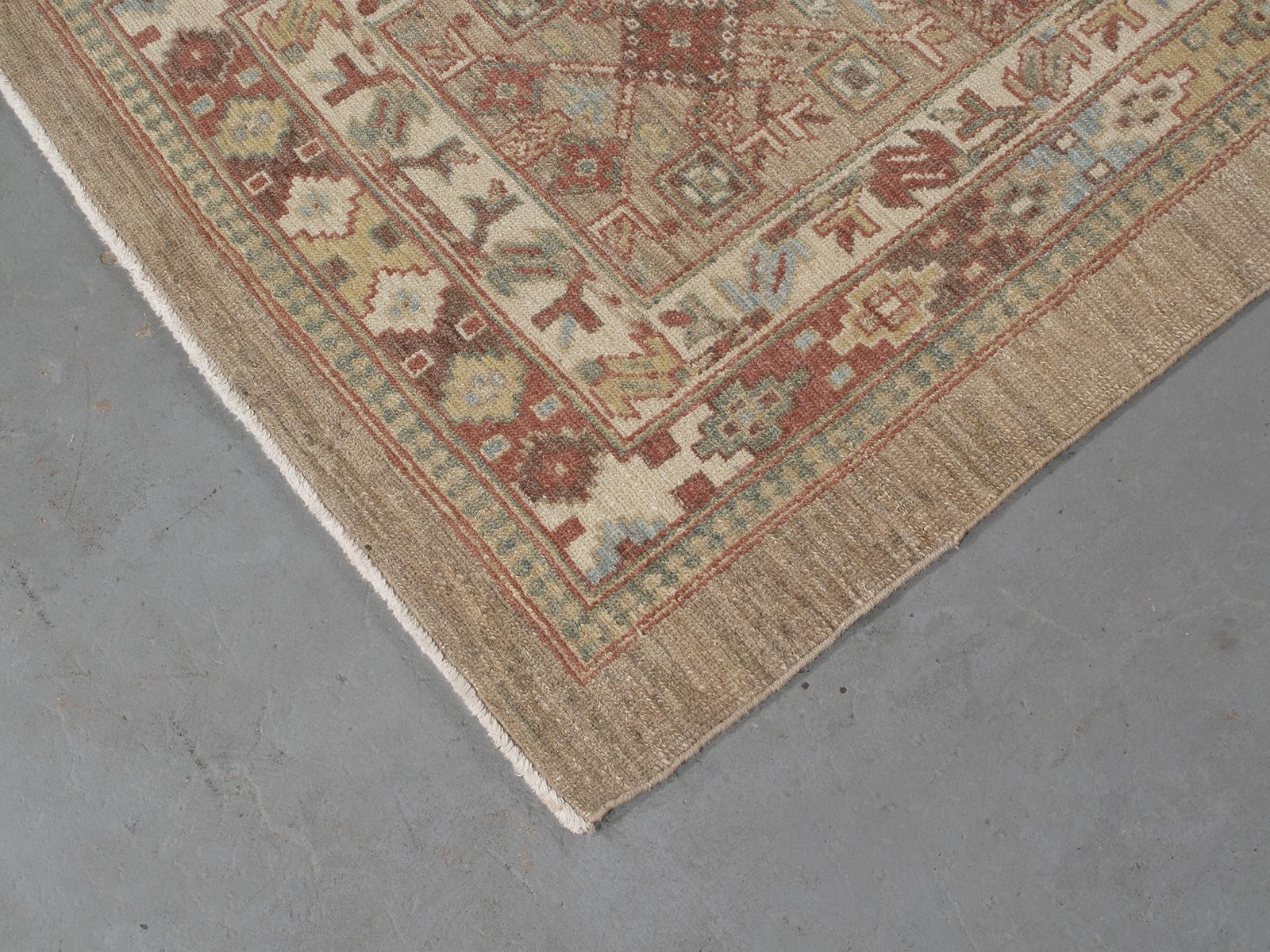 Tribal Persian Traditional Kurdish Hand Knotted Runner Rug in Camel, and Rust Color For Sale